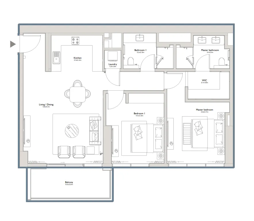 Serenia District East Residences 2 bed floor plan, 1,337 sqft