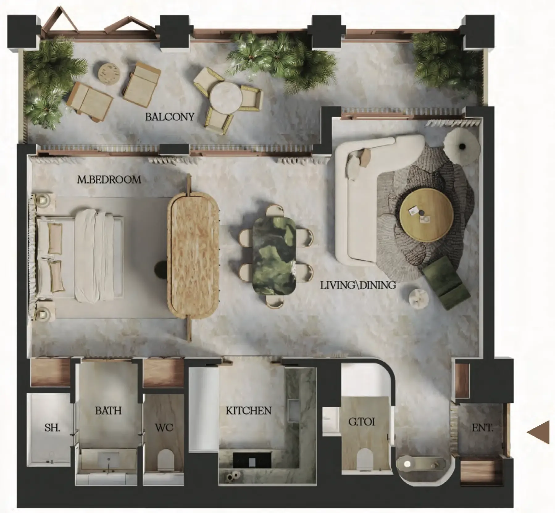 Elire Managed by LUX 1 bed floor plan, 978 sqft