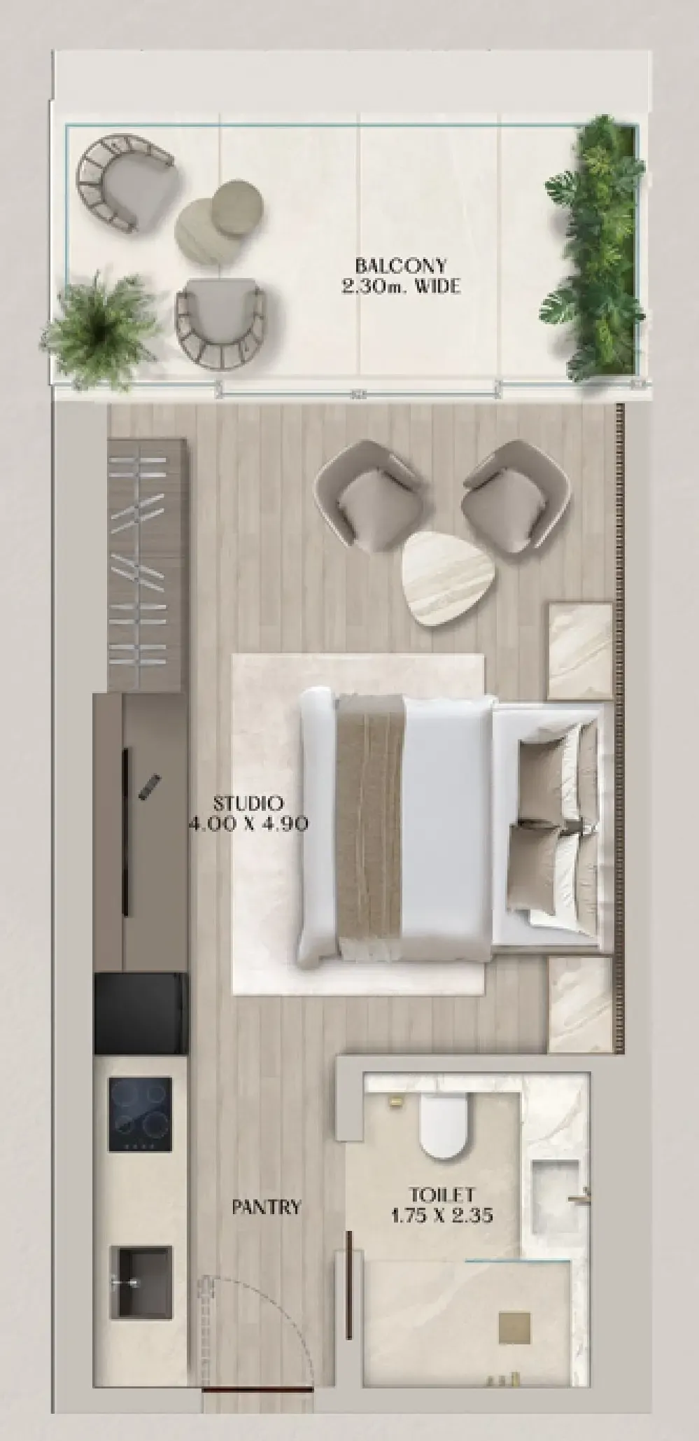 Soléva Beach Residences Studio floor plan, 448 sqft