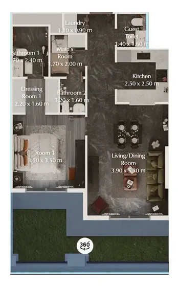 Bab Al Qasr Garden Residences 65 1 bed floor plan, 896 sqft