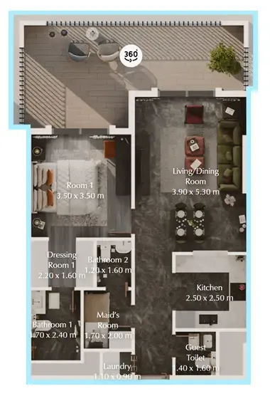 Bab Al Qasr Garden Residences 65 1 bed floor plan, 929 sqft