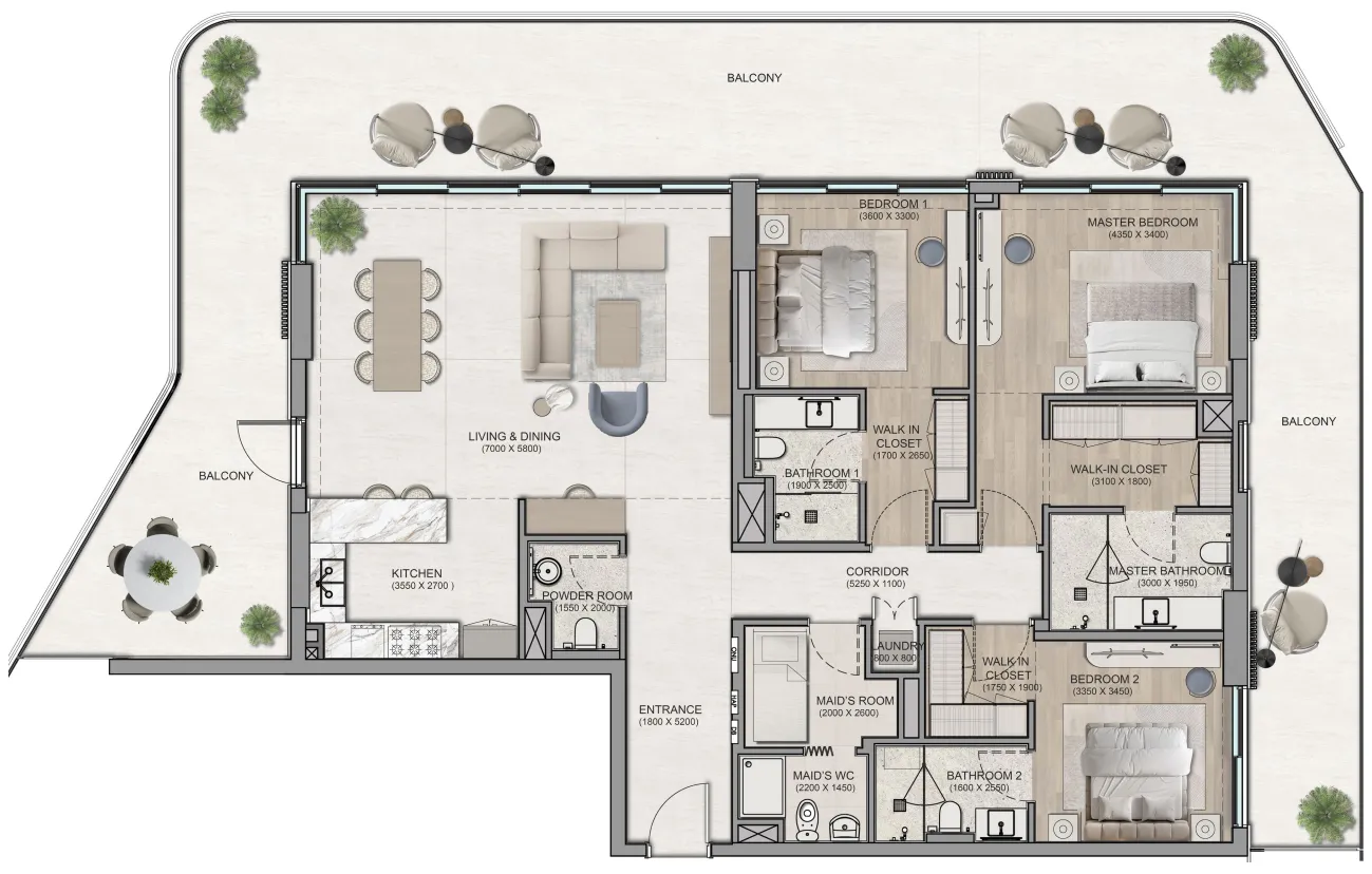 Flora Isle Beachfront Residences 3 bed floor plan, 2,807 sqft