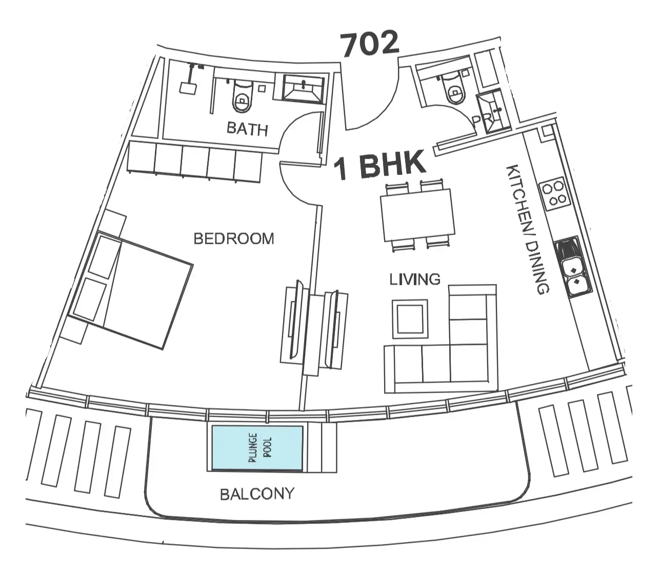 Villa Del Garda 1 bed floor plan, 867 sqft