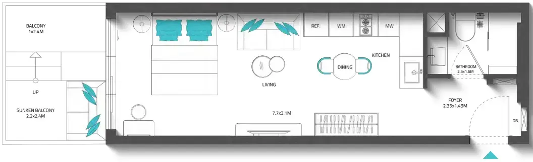 Reef 996 Studio floor plan, 453 – 464 sqft