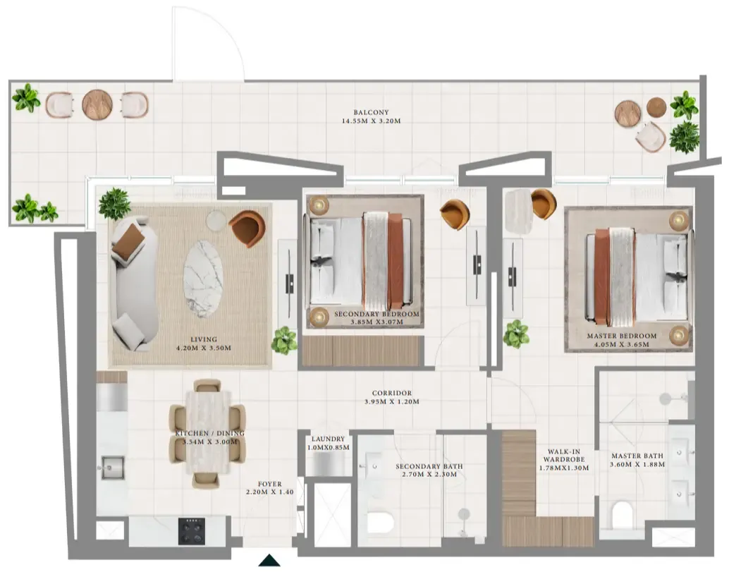 Hillsedge 2 bed floor plan, 1,352 sqft