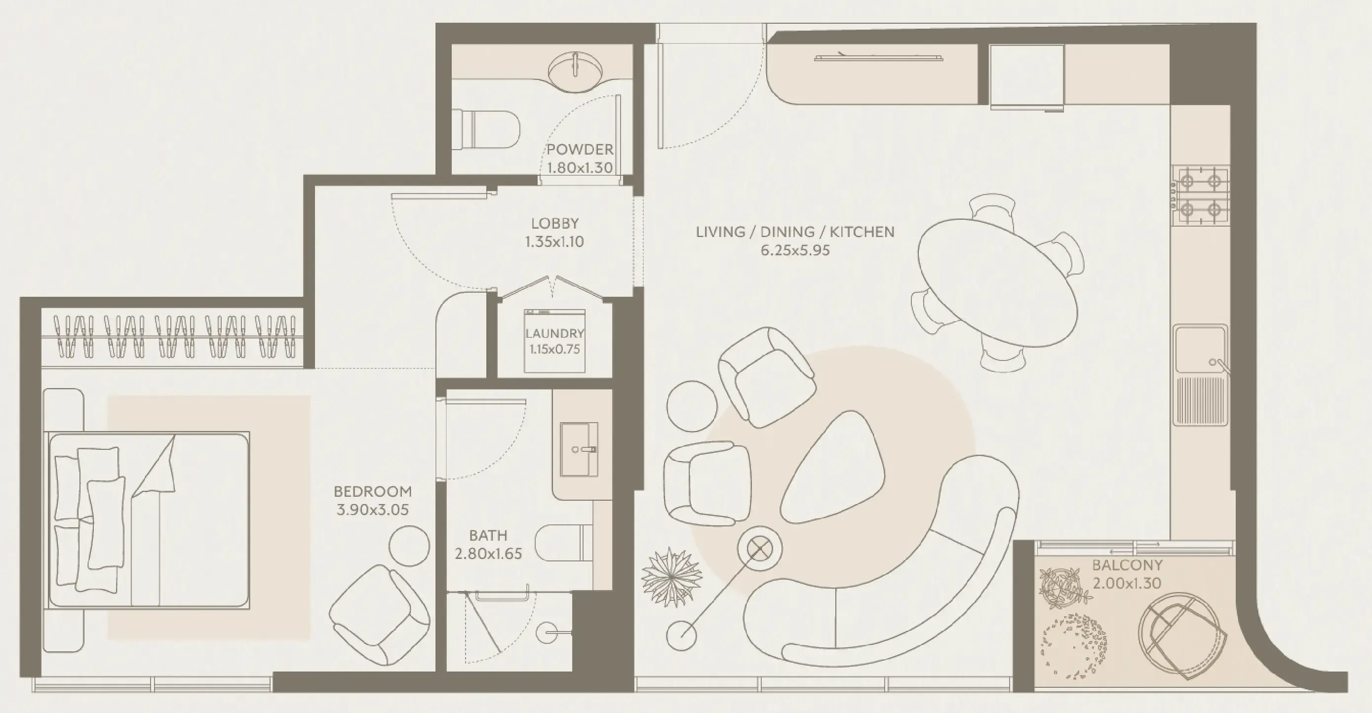 Symphony by Chaimaa 1 bed floor plan, 725 sqft