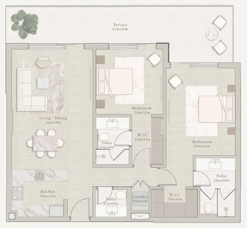 Emerge Residences 2 bed floor plan, 1,299 sqft