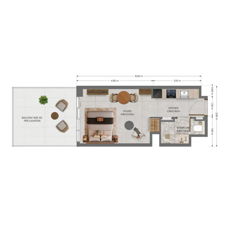 The Archive Studio floor plan, 480 – 484 sqft