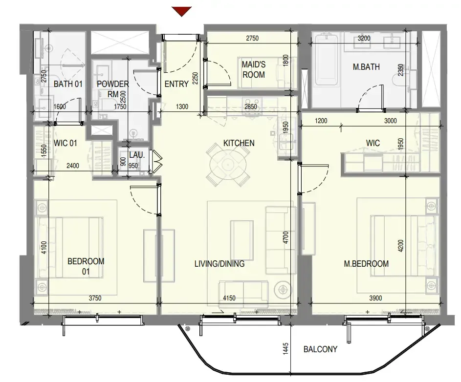 Takaya 2 bed floor plan, 1,256 sqft