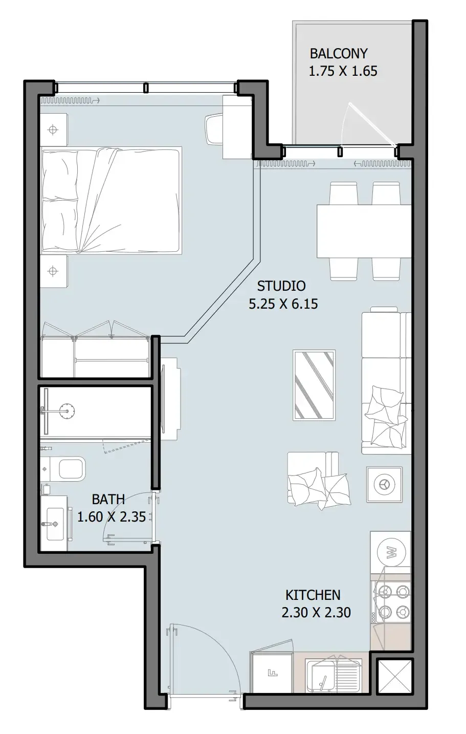 Selina Bay Studio floor plan, 450 sqft