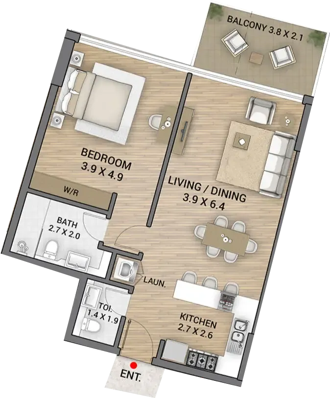 Ocean Tower 1 bed floor plan, 840 sqft