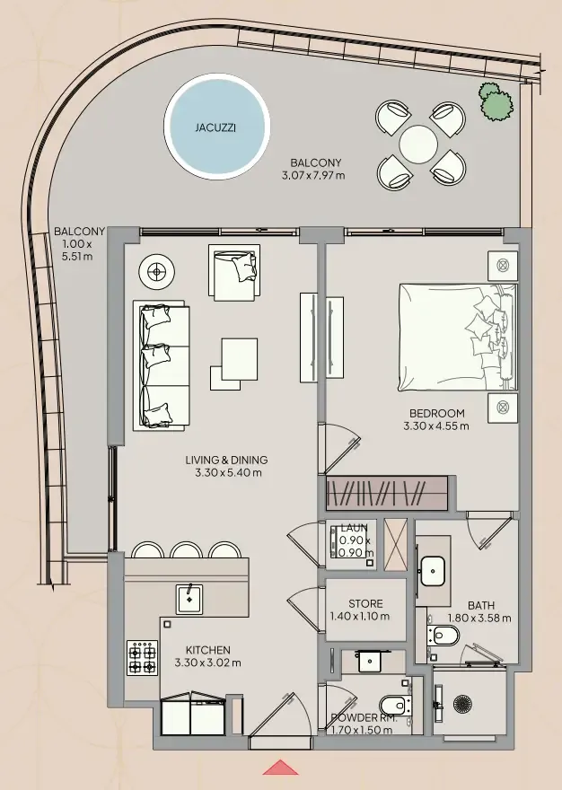 Mayfair Nexus 1 bed floor plan, 939 sqft