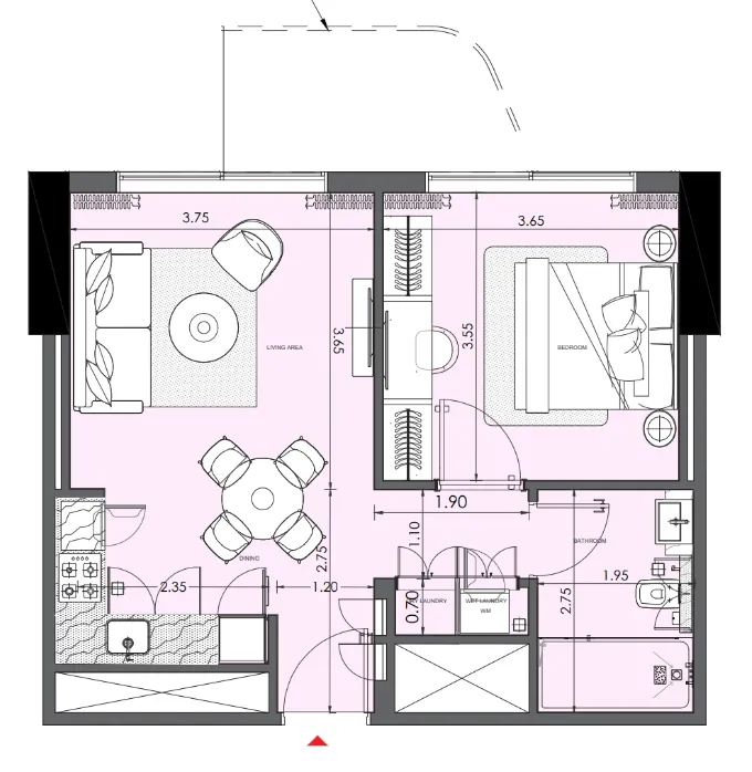 Azizi Wasel 1 bed floor plan, 630 sqft