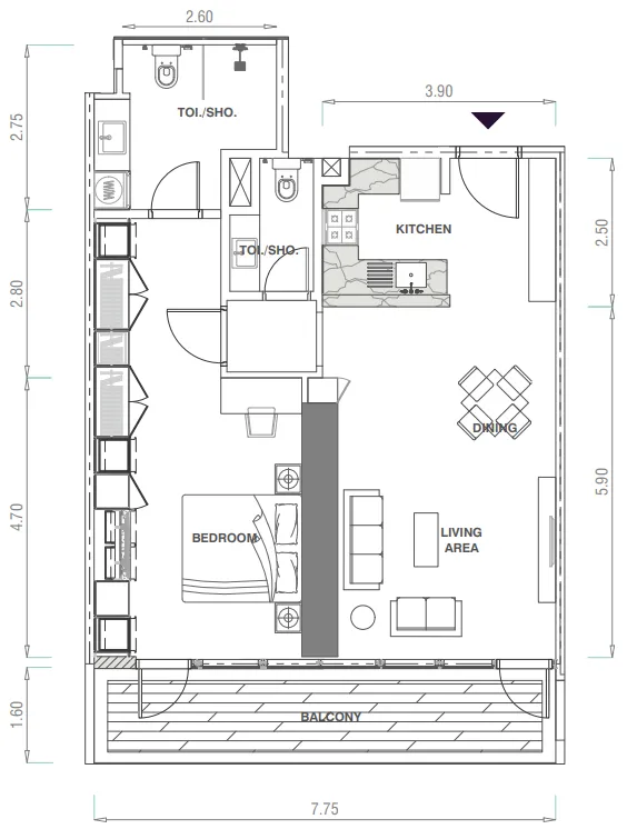 MBL Signature 1 bed floor plan, 928 sqft