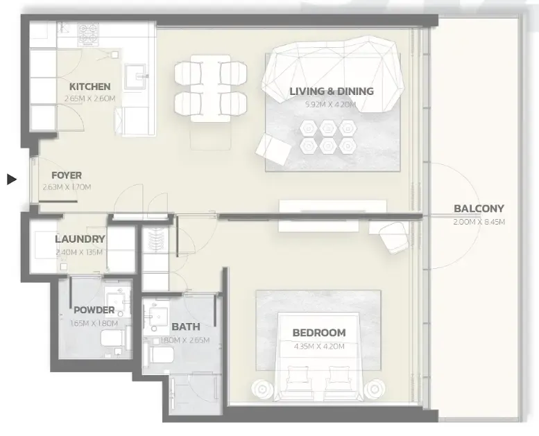 Tonino Lamborghini Residences 1 bed floor plan, 1,007 sqft