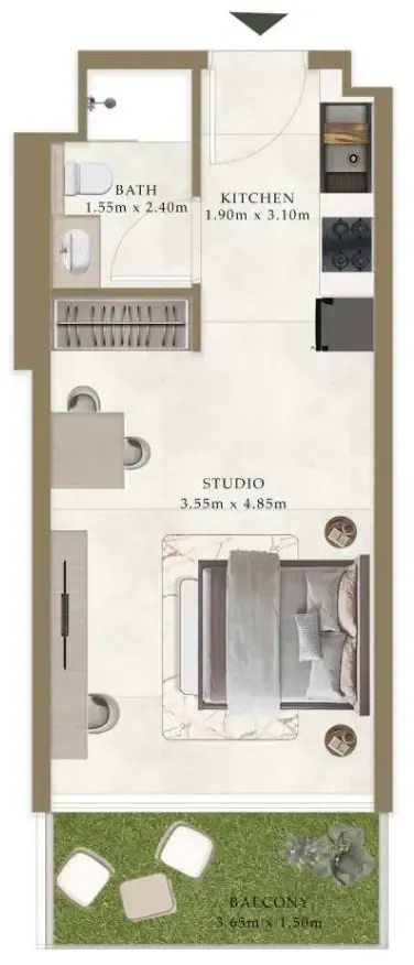 Ryze Residences by AUM Development Studio floor plan, 391 sqft