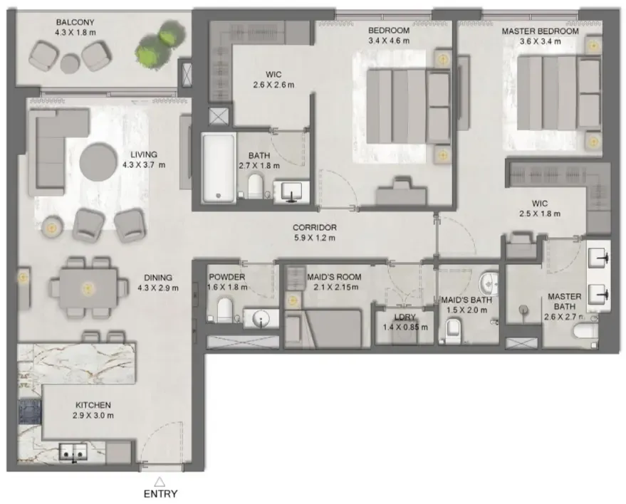 Ghaf Woods Distrikt 2 bed floor plan, 1,443 sqft