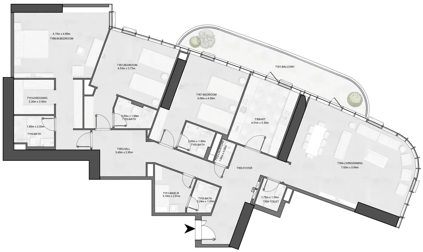 Joud Tower 3 bed floor plan, 2,642 sqft