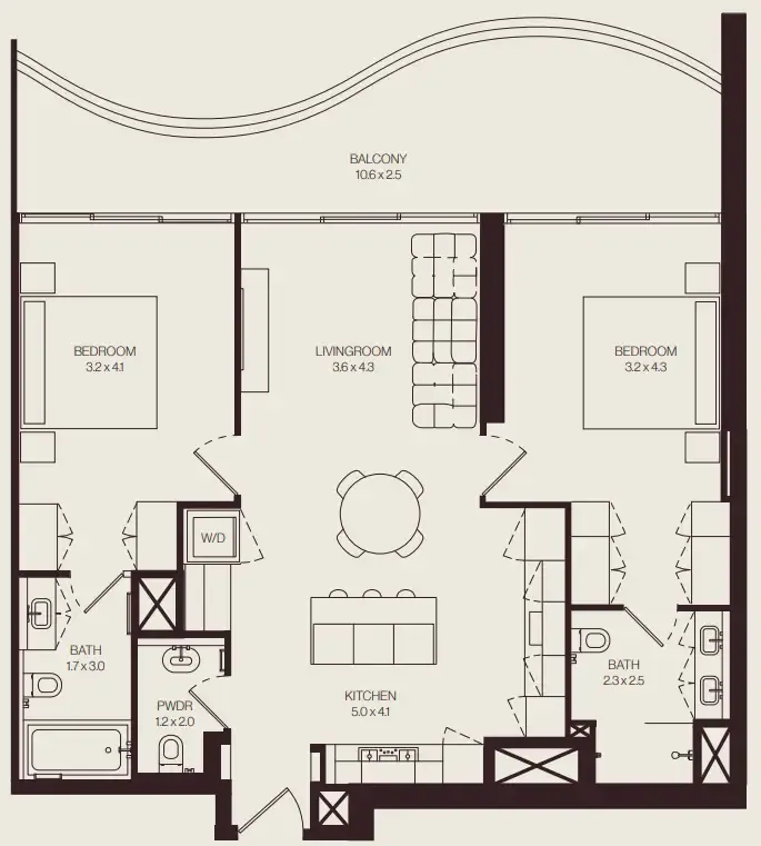 The Weave – Al Ghurair 2 bed floor plan, 1,234 sqft