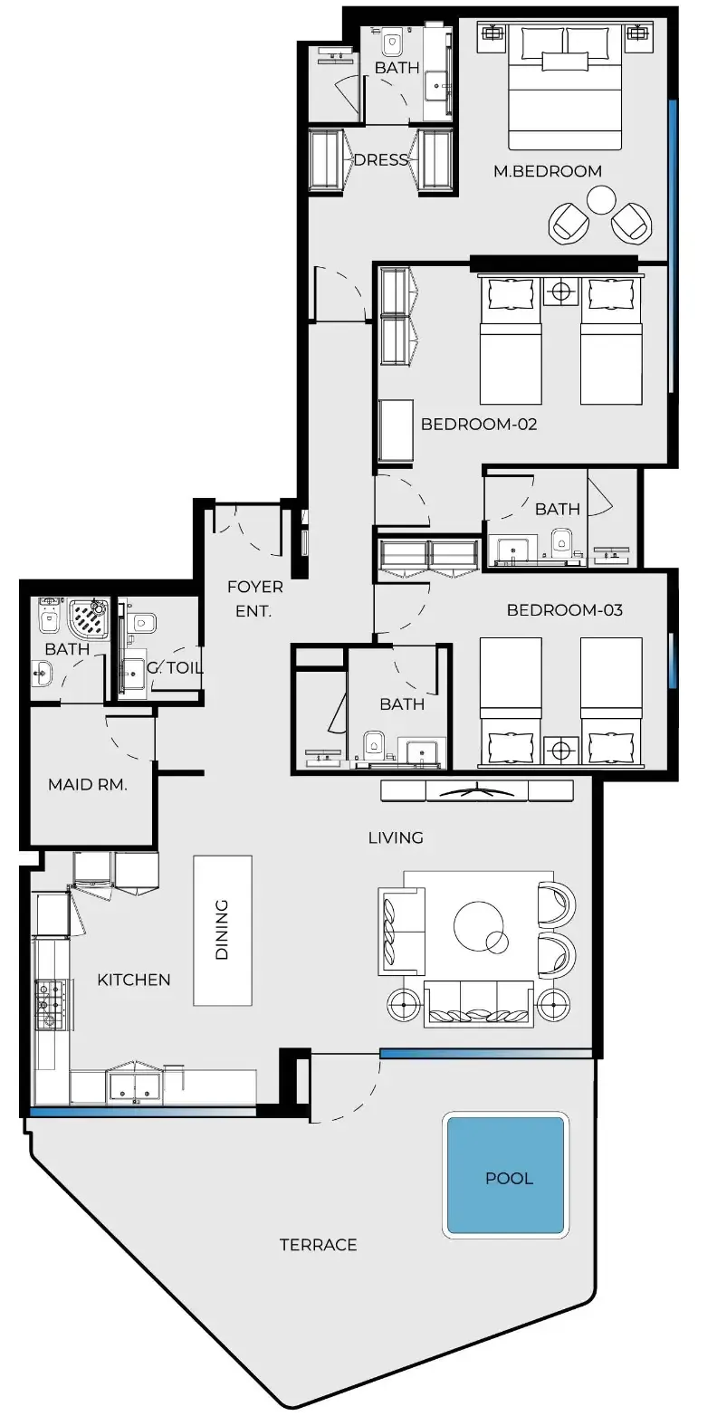 Luxury Canal Residences 3 bed floor plan, 2,049 sqft