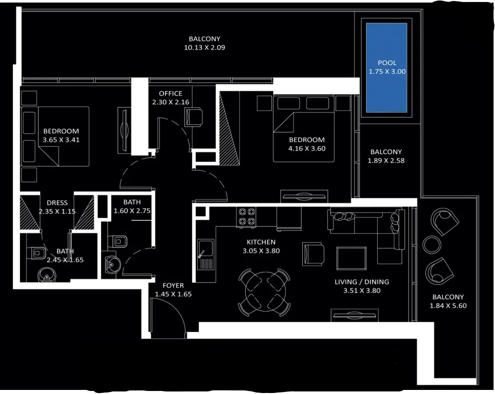 Elitz 3 2 bed floor plan, 1,280 sqft