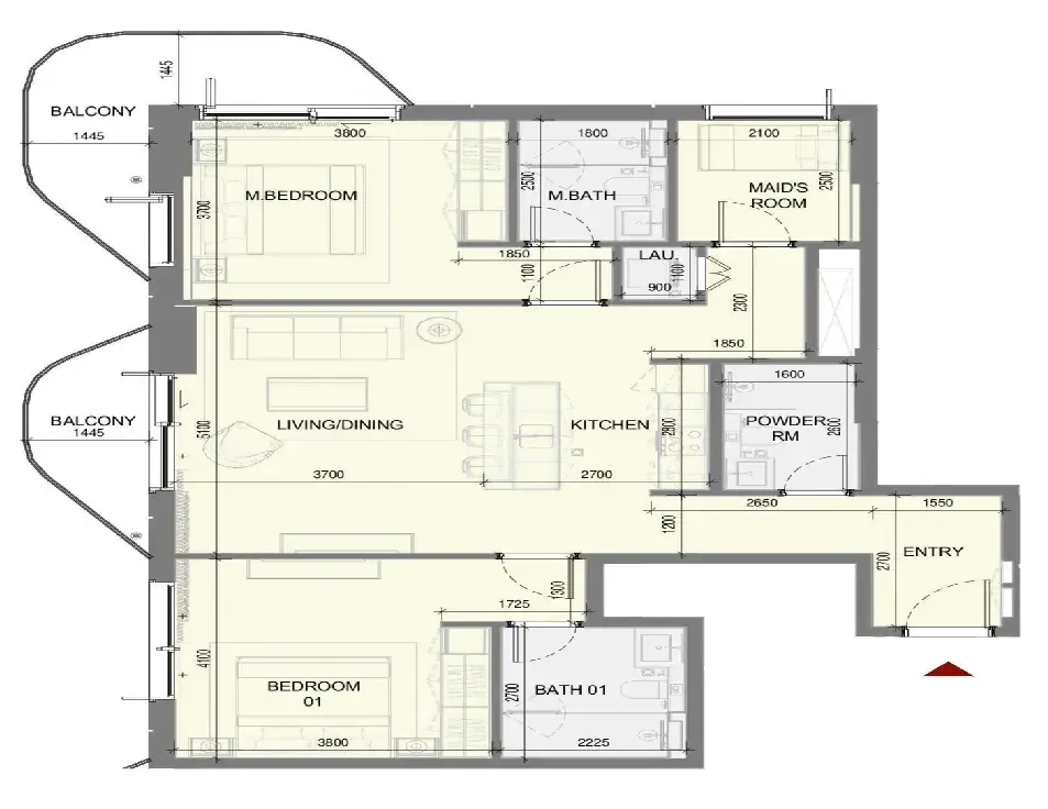 Takaya 2 bed floor plan, 1,321 sqft