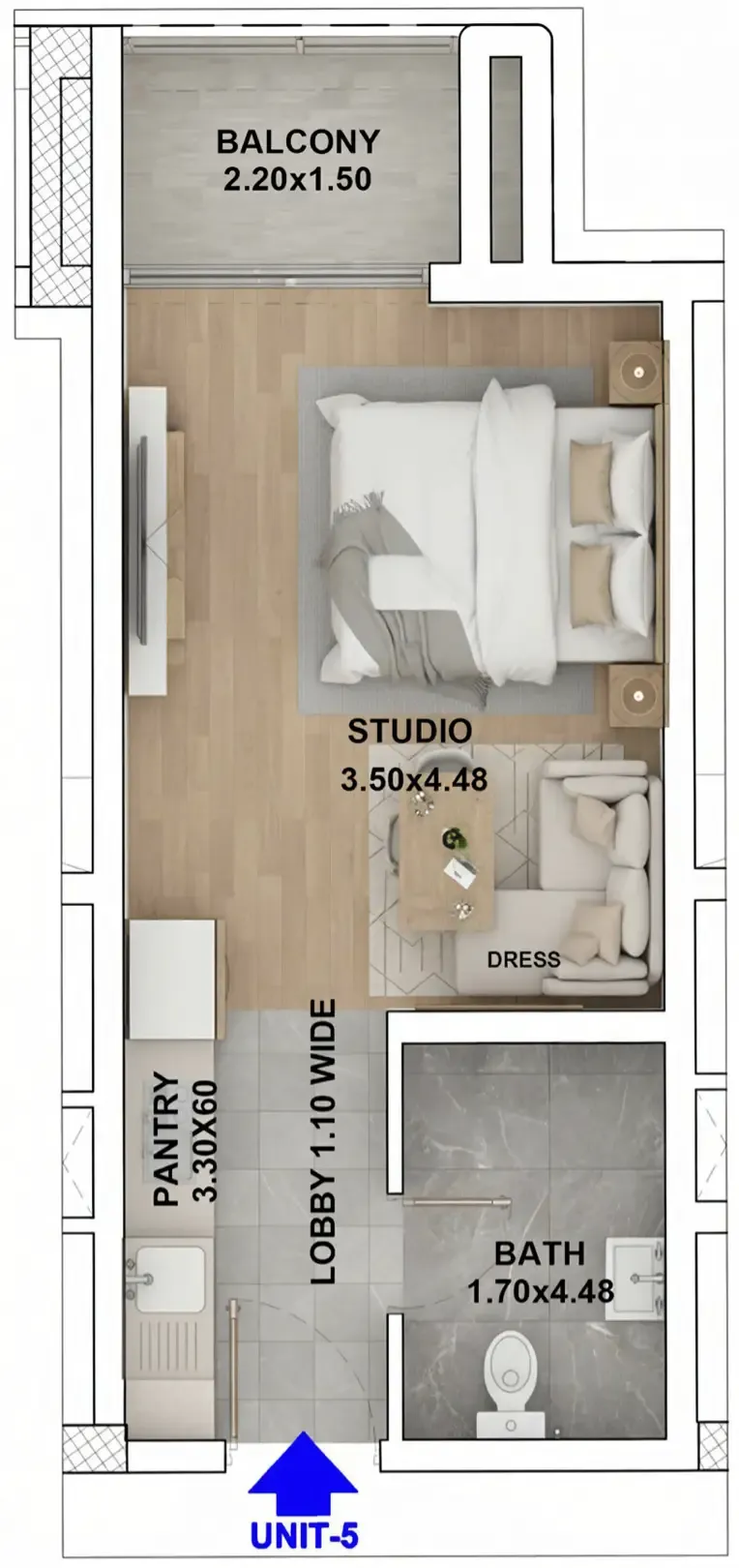 RR Residence Studio floor plan, 362 sqft