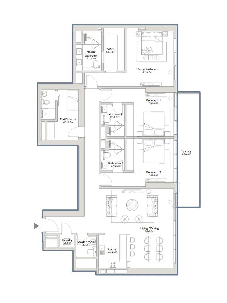 Serenia District East Residences 3 bed floor plan, 2,248 sqft
