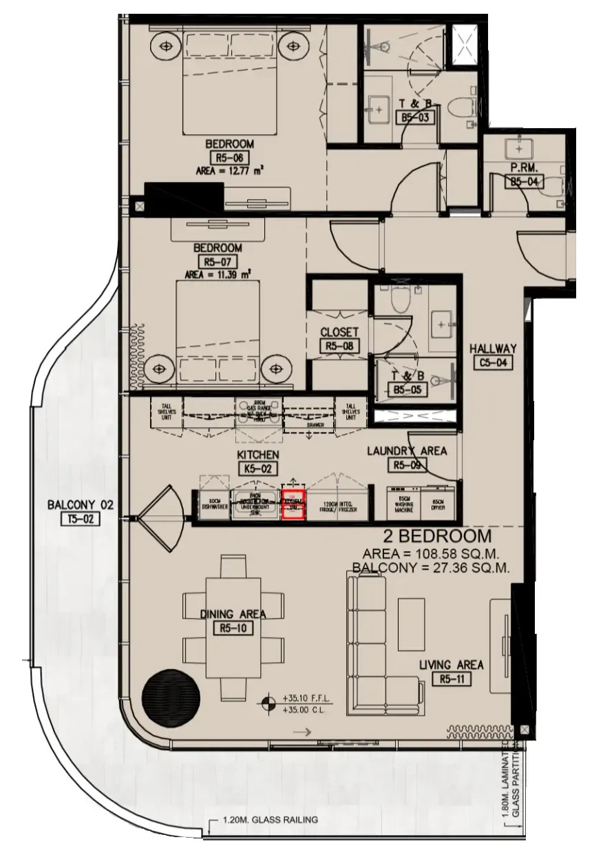 Azha Millennium Residences 2 bed floor plan, 1,463 sqft
