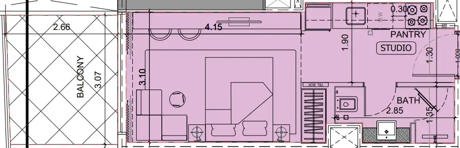 Project Maybach Studio floor plan, 385 – 395 sqft