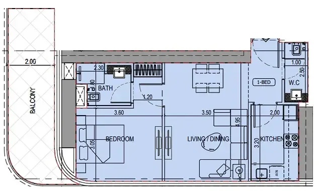 Binghatti Sky Terraces 1 bed floor plan, 786 sqft