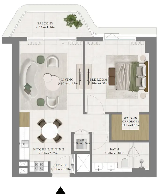 Sera 1 1 bed floor plan, 777 sqft