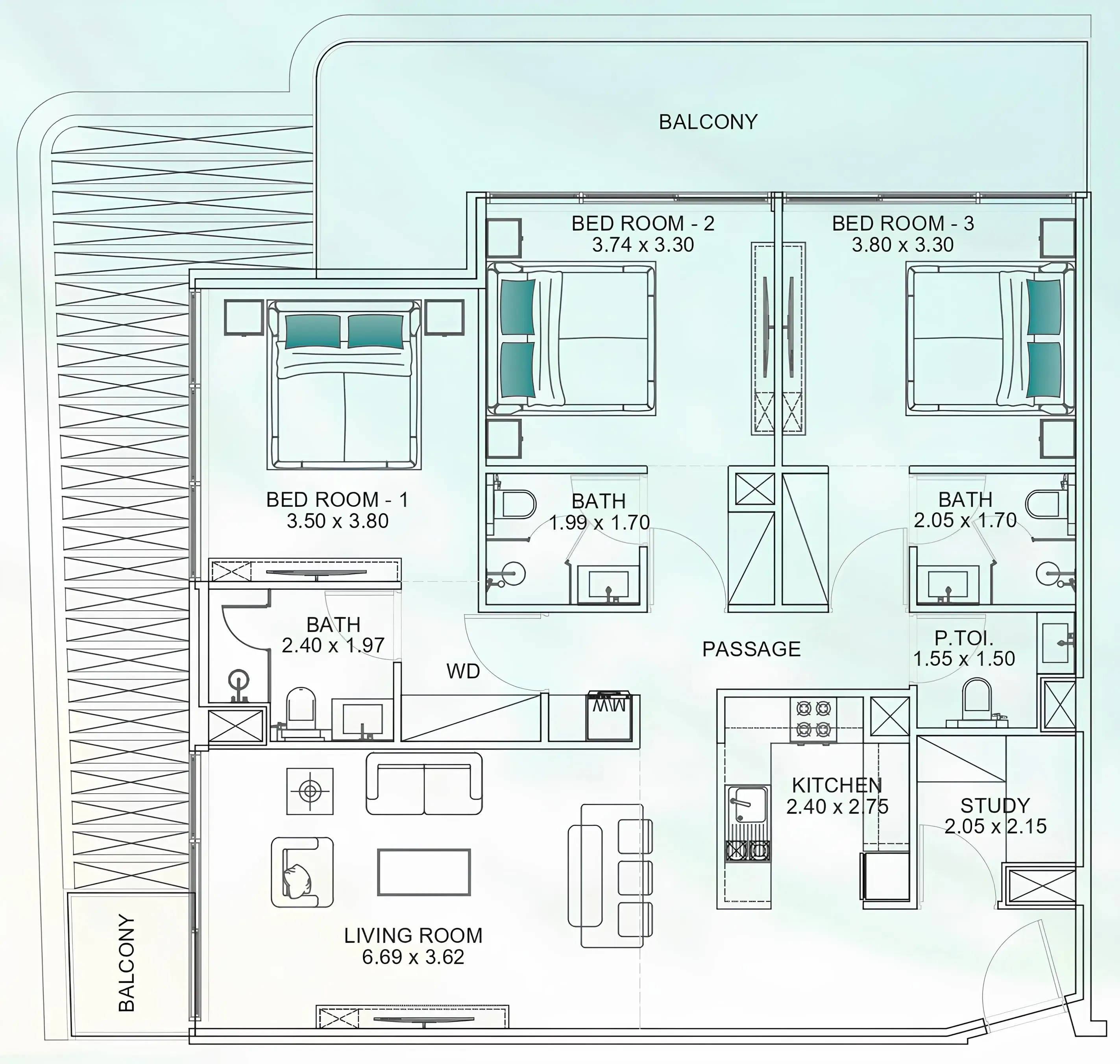 Floarea Breeze 3 bed floor plan, 1,554 sqft