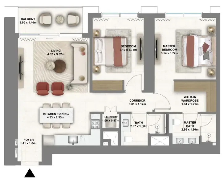 Montiva by Vida 2 bed floor plan, 1,143 sqft