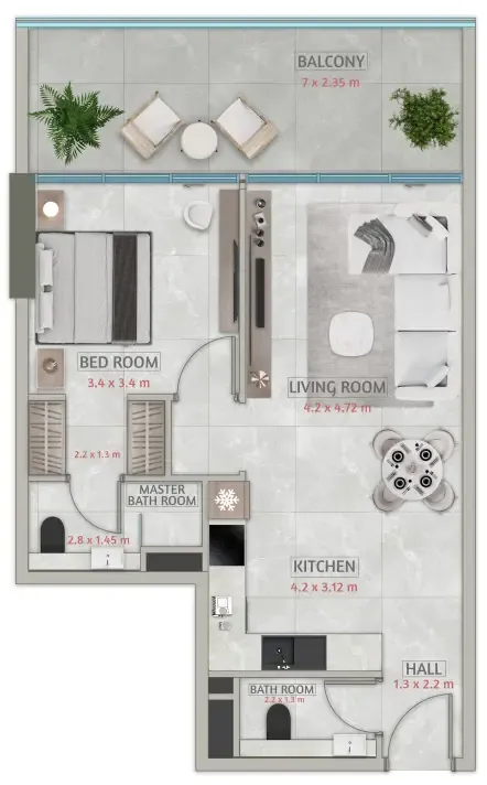 Sakura Gardens 1 bed floor plan, 823 – 913 sqft