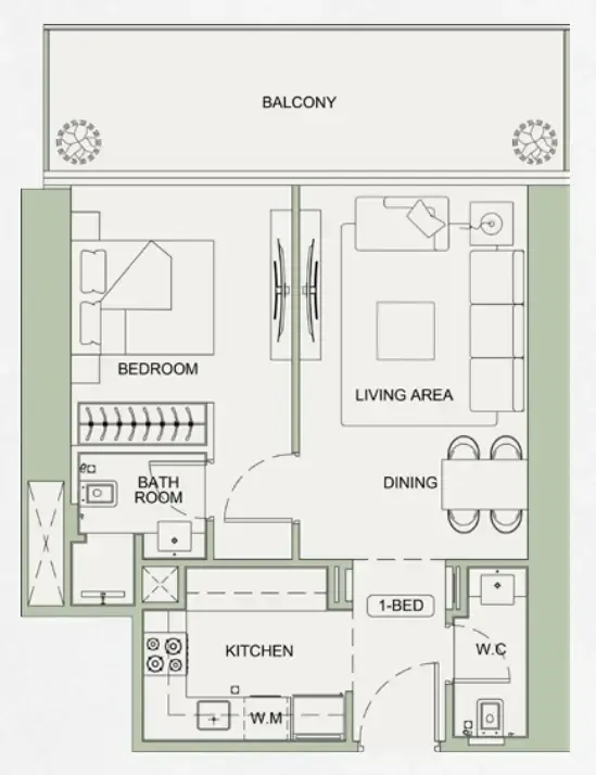 Binghatti Sky Terraces 1 bed floor plan, 723 sqft