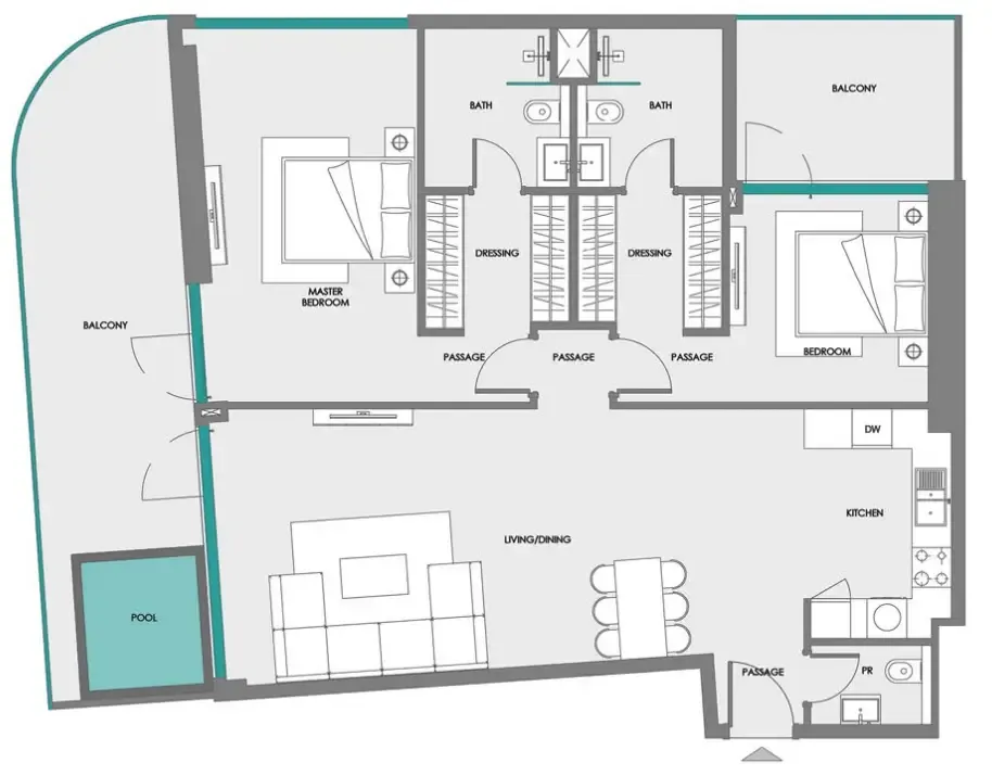 Samana Boulevard Heights 2 bed floor plan, 1,511 sqft