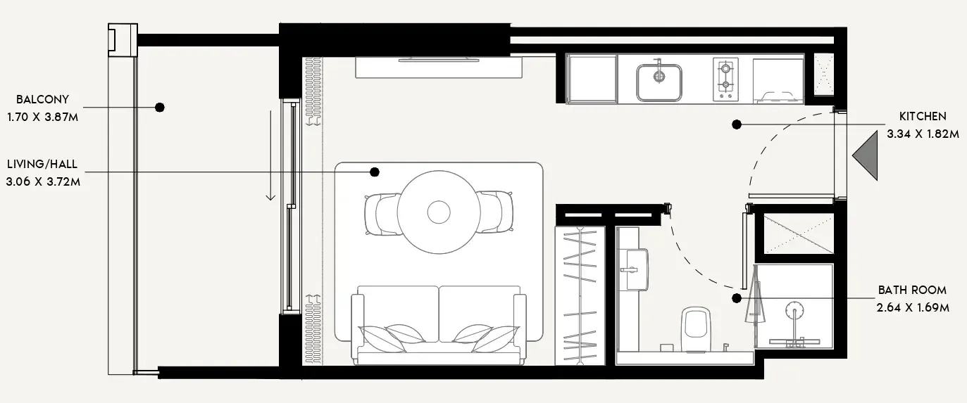 Azizi Venice Studio floor plan, 356 sqft