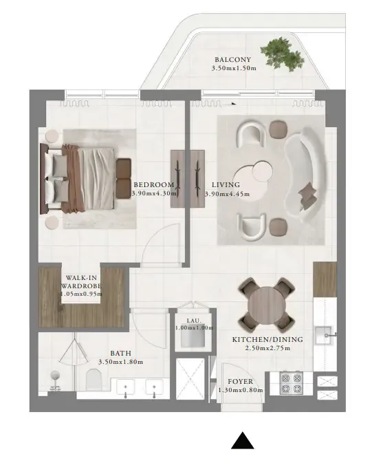 Sera 2 1 bed floor plan, 758 sqft