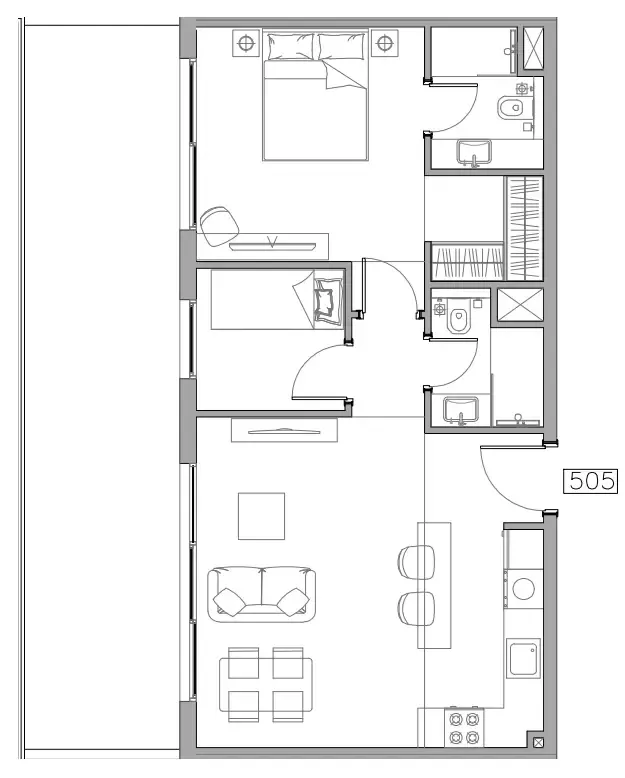 Trevino 1 bed floor plan, 943 sqft