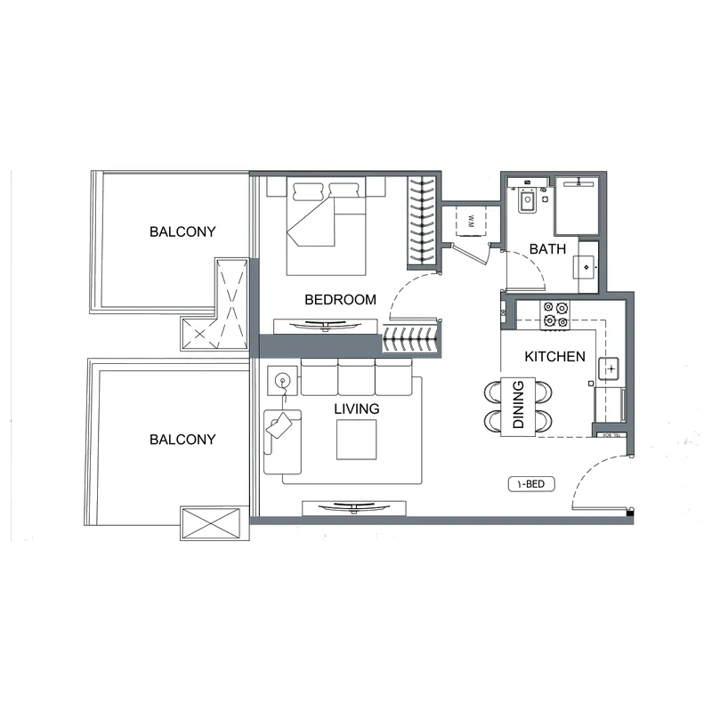 Binghatti Etherea 1 bed floor plan, 575 – 748 sqft