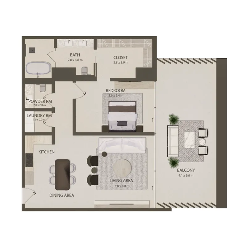 Omoria Private Residences 1 bed floor plan, 1,469 sqft