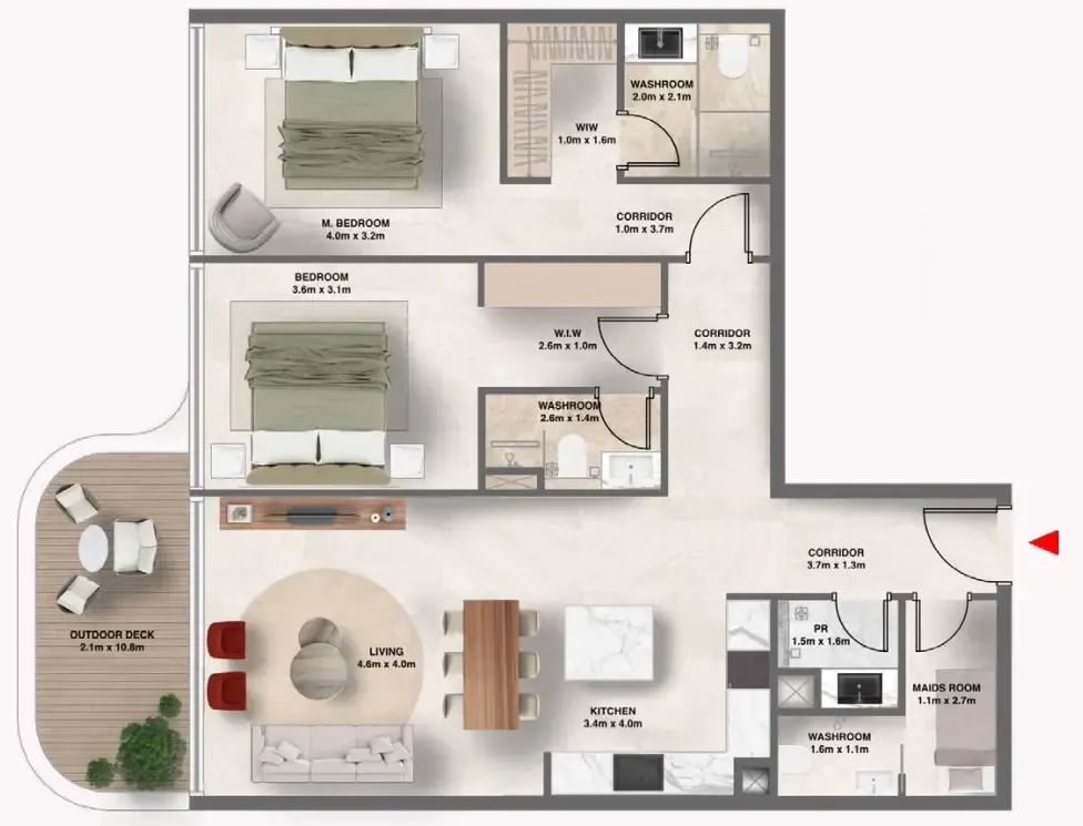 The Tides 2 bed floor plan, 1,173 sqft