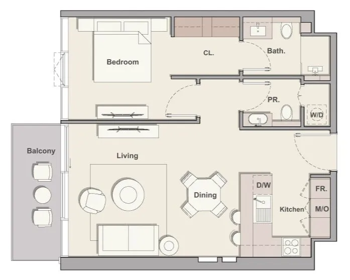 Soto Grande 1 bed floor plan, 776 sqft