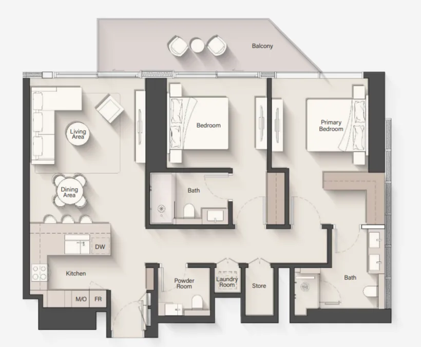 Eltiera Heights 2 bed floor plan, 1,254 sqft
