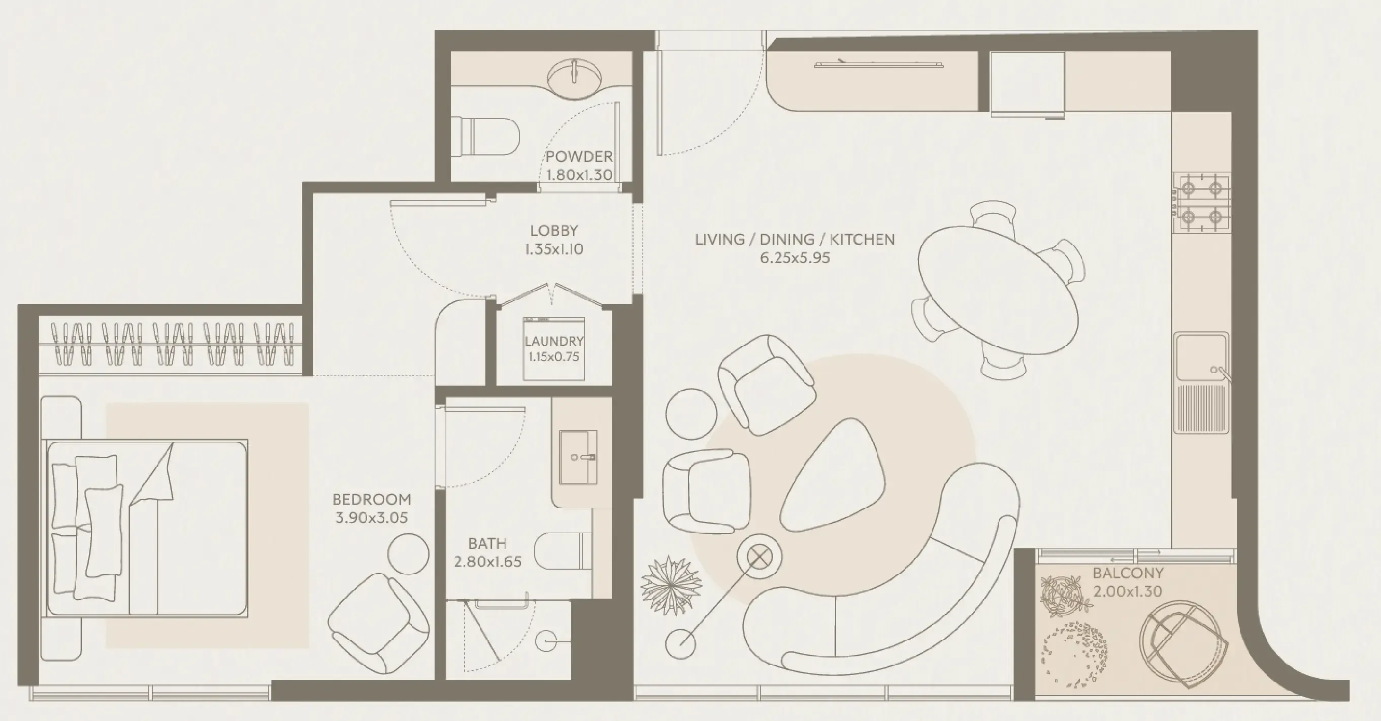Symphony by Chaimaa 1 bed floor plan, 725 sqft
