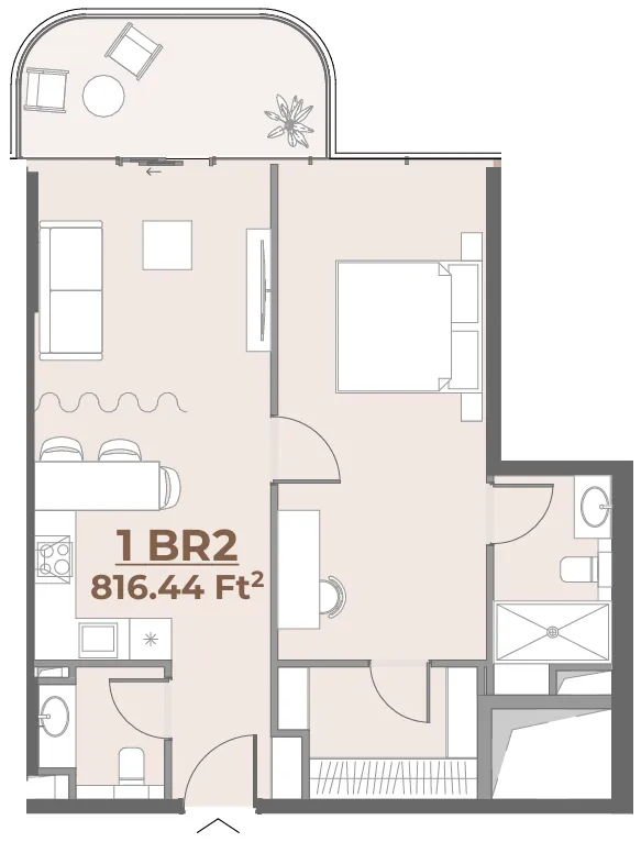 House of WELL 1 bed floor plan, 816 sqft