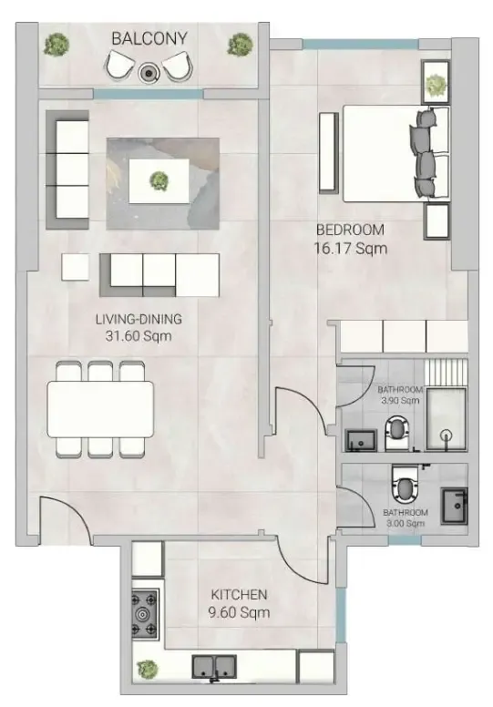 Al Ameera Village 5 1 bed floor plan, 1,165 sqft