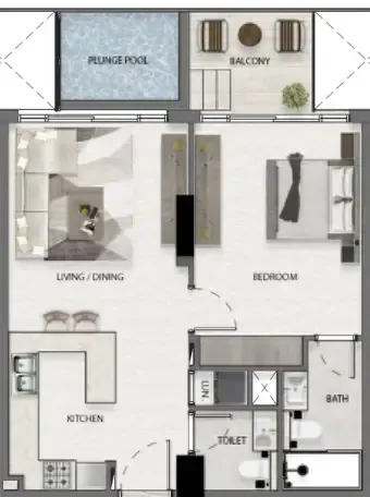 Avana Residences 1 bed floor plan, 635 – 708 sqft