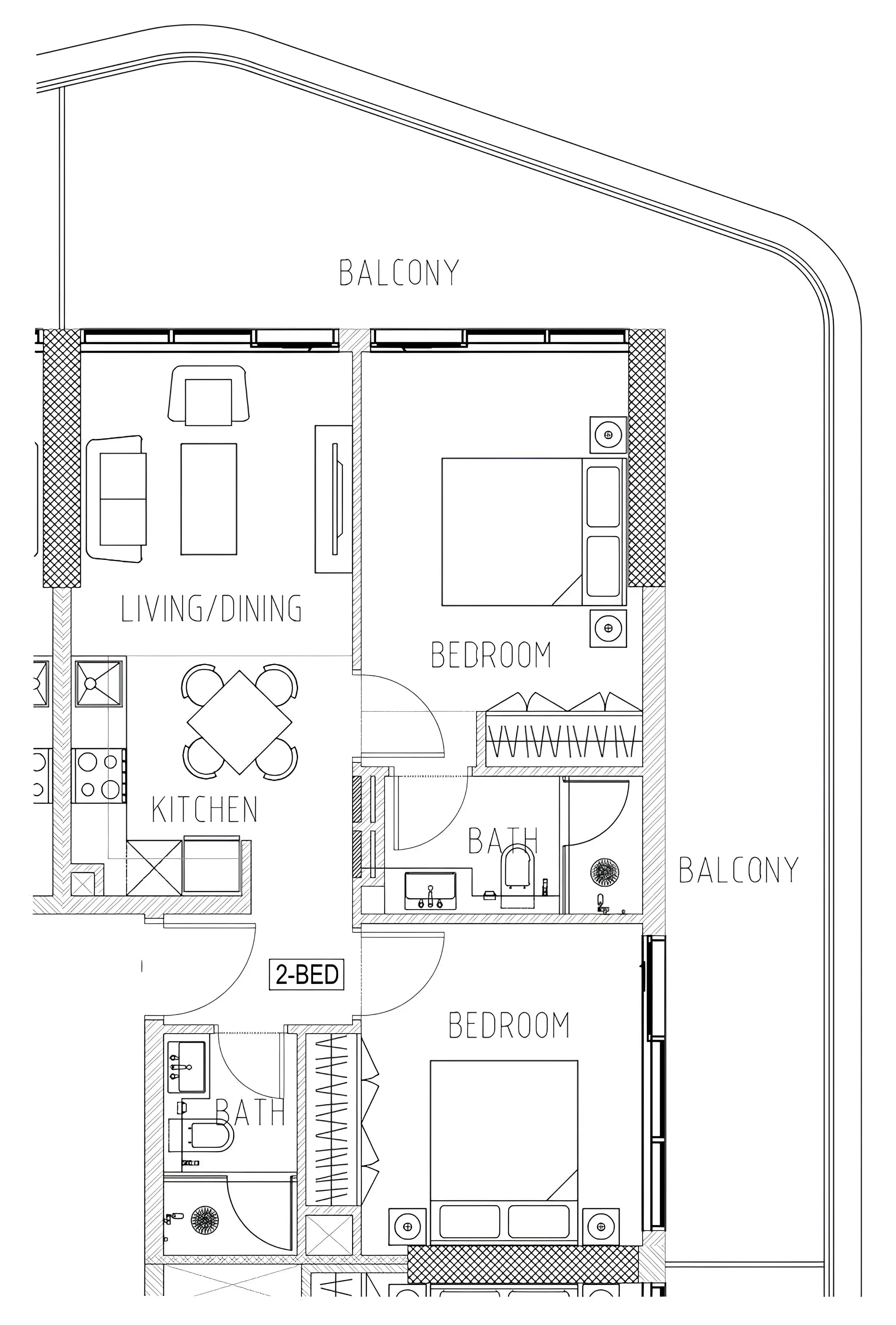 Elo 2 and 3 Damac 2 bed floor plan, 1,037 sqft
